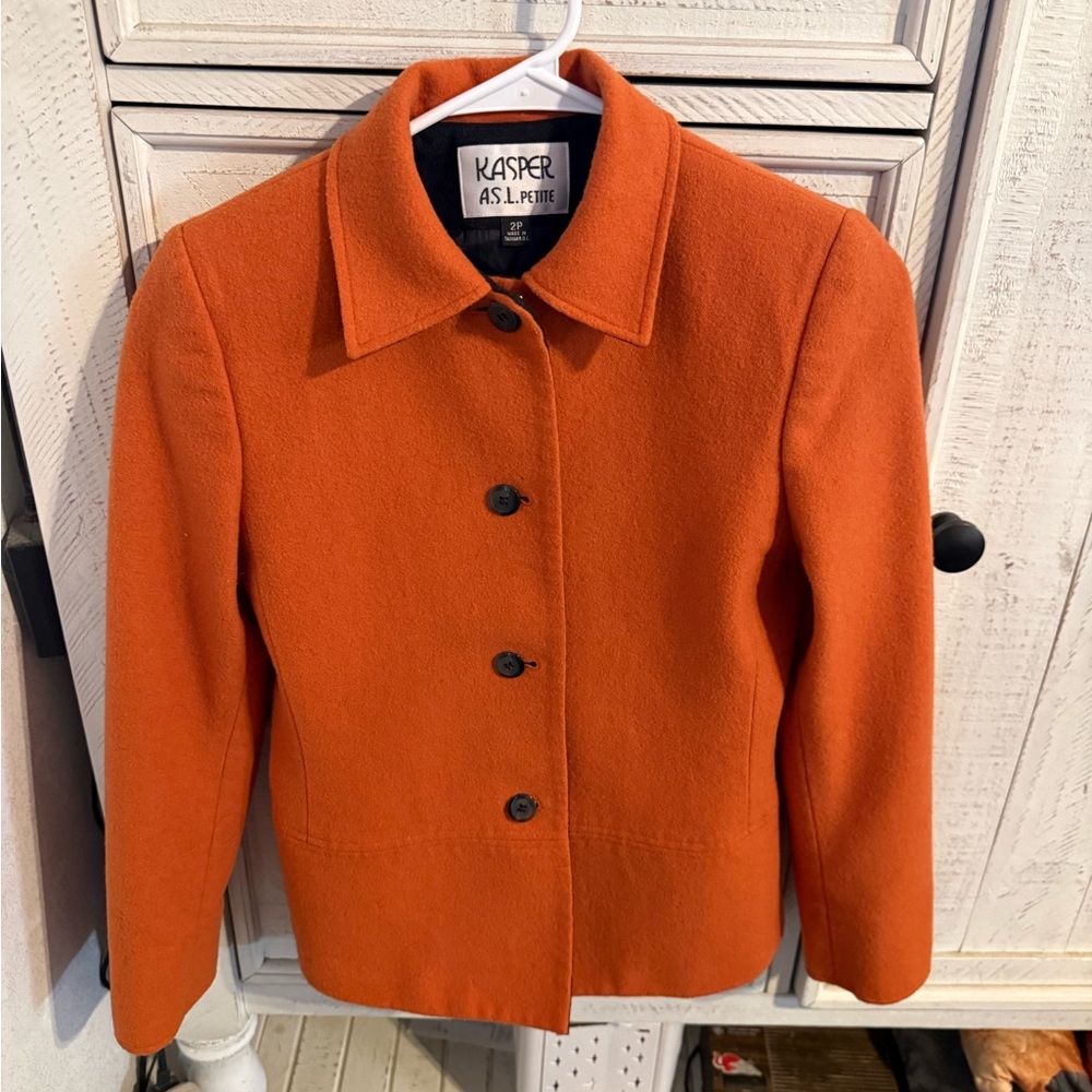 Kasper Petite Bright Orange Wool-Blend Button Front Coat